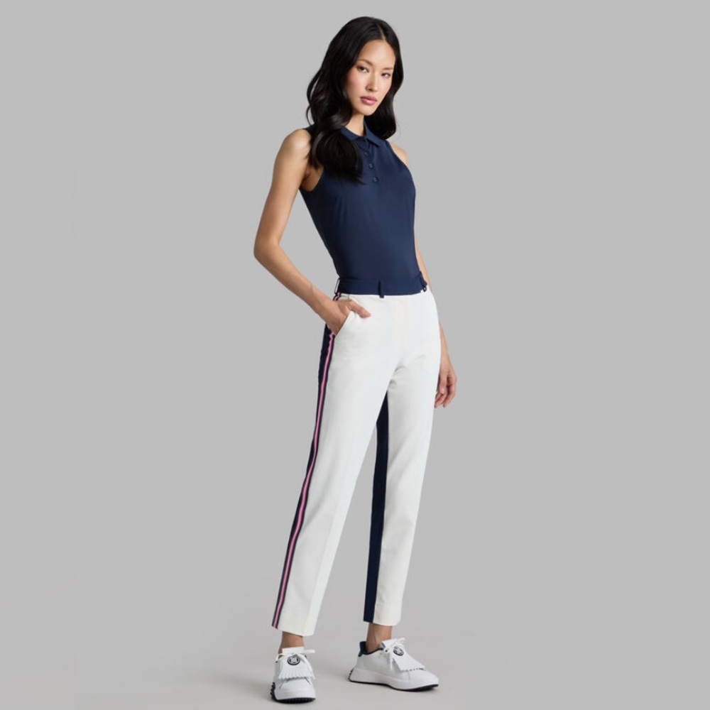 G/FORE White and Navy Ankle Cropped Pants
